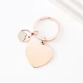 Stainless steel rose gold heart keychain with mountain pendant detail, blank metal charm. - Heart Pendant With Engraved Round Mustard Seed Charm / Rose Gold