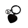 Black stainless steel heart keychain blank metal keyring for laser engraving crafts. - Heart Pendant With Engraved Round Mustard Seed Charm / Black