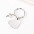 Stainless steel mustard seed keychain with heart and cross pendants for DIY laser engraving. - 30mm Heart Cross Style / Silver