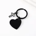 Stainless steel heart shape cross mustard seed metal keychain blank for laser engraving. - 30mm Heart Cross Style / Black