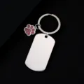 Stainless steel dog tag keychain with glitter paw charm, perfect for laser engraving details. - Military Tag (50X28mm) with Pink Glitter Dog Paw / Silver