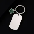 Stainless steel military tag keychain with green glitter dog paw pendant, perfect for laser engraving. - Military Tag (50X28mm) with Green Glitter Dog Paw / Silver