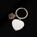 Stainless steel keychain with heart blank pendant and glitter paw charm for daily use. - Heart Shape with Glitter Gold Dog Paw / 1 Piece (30mm) / Silver