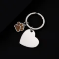 Stainless steel metal keychain with glitter paw charm and blank heart pendant detail. - Slanted Heart Shape with Gold Glitter Dog Paw / 30x28.5mm / Silver
