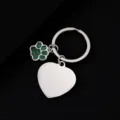 Stainless steel metal keychain with green glitter dog paw and blank heart pendant detail. - Heart Shape with Glitter Green Dog Paw / 1 Piece (30mm) / Silver