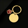 Edelstahl Gold Schlüsselanhänger mit runder Platte und rotem Glitzer Pfoten Anhänger. - Gold Basis Rote Pfote / 30mm Rund