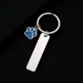 Stainless steel keychain with blue glitter paw charm and blank metal tag for custom engraving. - Bar Tag (50X12mm) with Blue Glitter Dog Paw / Silver