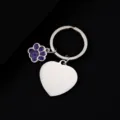 Stainless steel keychain with glitter paw and heart pendant for laser engraving DIY customized - Heart Shape with Glitter Purple Dog Paw / 1 Piece (30mm) / Silver