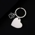 Stainless steel metal keychain with glitter paw and blank heart pendant for laser engraving. - Slanted Heart (30*28.5mm) with Black Glitter Dog Paw / Silver