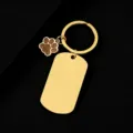 Gold metal keychain detail with blank dog tag and glitter paw charm for laser engraving. - Military Tag (50X28mm) with Gold Glitter Dog Paw / Gold