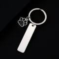 Stainless steel keychain with black glitter dog paw charm and blank tag for laser engraving. - Bar Tag (50X12mm) with Black Glitter Dog Paw / Silver