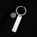 Stainless steel keychain featuring a glitter paw print charm and blank tag for laser custom engraving. - Bar Tag (50X12mm) with Gray Glitter Dog Paw / Silver