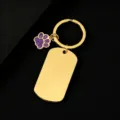 Gold metal keychain with blank dog tag and purple glitter paw charm for daily use. - Military Tag (50X28mm) with Purple Glitter Dog Paw / Gold