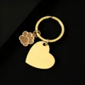 Gold metal keychain with glitter paw pendant and blank heart tag for DIY laser engraving. - Slanted Heart (30*28.5mm) with Gold Glitter Dog Paw / Gold