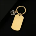 Stainless steel dog tag paw keychain detail, blank metal pendant for laser engraving. - Military Tag (50X28mm) with Black Glitter Dog Paw / Gold