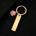 Gold stainless steel keychain with pink glitter paw charm and blank laser engraving tag for gifts. - Rectangle Bar (50X12mm) with Pink Glitter Dog Paw / Gold