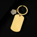Gold stainless steel dog tag keychain with cute glitter paw charm for laser engraving DIY gifts. - Military Tag (50X28mm) with Gray Glitter Dog Paw / Gold
