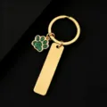 Gold metal keychain with green glitter paw charm and blank tag for custom laser engraving. - Rectangle Bar (50X12mm) with Green Glitter Dog Paw / Gold