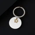 Porte-clés rond brossé en acier inoxydable avec pendentif étoile creuse dorée métal - Étiquette Ronde 30mm + Anneau + Étoile Évidée Or / Argent Brossé