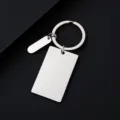 Blank stainless steel rectangular metal keychain for laser engraving DIY customized gifts - 45x27mm Rectangle + Small Oval + Key Ring / Silver
