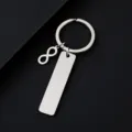 Llavero en blanco de acero inoxidable con etiqueta larga y símbolo de infinito regalo - Barra y Símbolo de Infinito y Anillo de Llavero / Juego Plateado