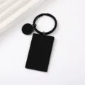 Portachiavi vuoto in metallo nero con ciondoli rettangolari e rotondi per incisione personalizzata. - Stile Rettangolare e Tondo / 45x27mm / Nero