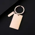 Rose gold blank stainless steel keychain detail, custom laser engraving metal pendant accessory. - 45x27mm Rectangle + Small Oval + Key Ring / Rose Gold