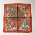 Exquisites Seidentuch mit Blumenmuster und orangefarbenem Rand im klassischen Kunststil für Damen. - 53x53cm / Orange
