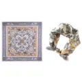 Silk scarf detail showing vintage print and rolled hem design elegance and style. - 53x53cm / Off White