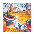 Sciarpa in seta con stampa di pittura a olio artistica, elegante accessorio di moda per donne. - A503-Città di Venezia