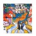 Foulard in seta quadrato con stampa di pittura a olio artistica da donna, stile vintage. - A502-Fiume