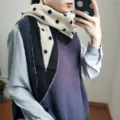 Bufanda de punto con lunares invierno cálido moda casual envoltura de cuello para mujeres ropa diaria - Negro Beige