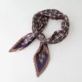 Korean pleated satin silk small square scarf, elegant purple plaid pattern for women style. - 68x68cm / Purple
