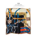 Silk square scarf for women, luxury equestrian belt and chain print fashion accessory. - 65x65cm / Brown