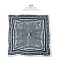 Black and white geometric square silk scarf, 53cm fashionable luxury print design. - P304