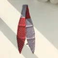 Foulard de soie étroit à pois pour femmes, long twilly bicolore pour chemise costume. - 120x10cm / Bordeaux