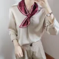 Burgundy silk neckerchief for women, minimalist double-sided small square scarf for work. - 75x15cm (M603) / Burgundy