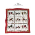 Luxury Silk Scarf Women Classic Carriage Print Square Scarf Elegant Mulberry Silk Headband - 65x65cm / Burgundy