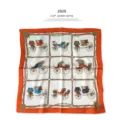 Luxury silk scarf featuring classic carriage print and elegant orange border for women. - 65x65cm / Orange