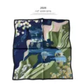 Seidentuch Damen Maulbeerseide quadratisch Halstuch Mode Designer kunstvoller Landschaftsdruck - Japanischer Kunstdruck (P606) / 53x53cm / Grün
