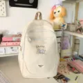 Japanese ins cute canvas school backpack for teen girls, casual daily double shoulder bag - Single Bag / White
