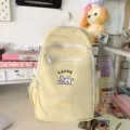 Cute Japanese style college yellow backpack with cute dog embroidery for daily school use. - Single Bag / Yellow