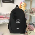Black school backpack for students, cute ins style casual daypack with lucky design. - Single Bag / Black