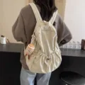 Minimalist beige nylon backpack for women, casual lightweight travel school bookbag daily use. - Single Bag / White