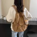 Casual nylon backpack for women, large capacity travel school book bag with cute pendant. - Single Bag / Khaki
