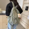 Casual nylon backpack with cute pendant, large capacity travel school daypack for women. - Single Bag / Bean Green