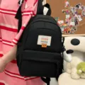 Carino zainetto nero mini da donna casual scuola viaggio quotidiano con toppa alla moda. - Borsa Singola / Nero