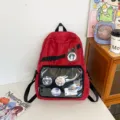 Red ita bag backpack with clear PVC front window for pins and pins display, ideal student casual daypack. - Burgundy