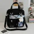 Grande capacità anime ita bag con finestra trasparente in tela borsa a tracolla e zaino - Nero