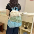 Zaino Pieghettato Torta Casual Colorblock Zainetto Mini Viaggio Zaino Scuola Azzurro Verde - Taglia L / Blu